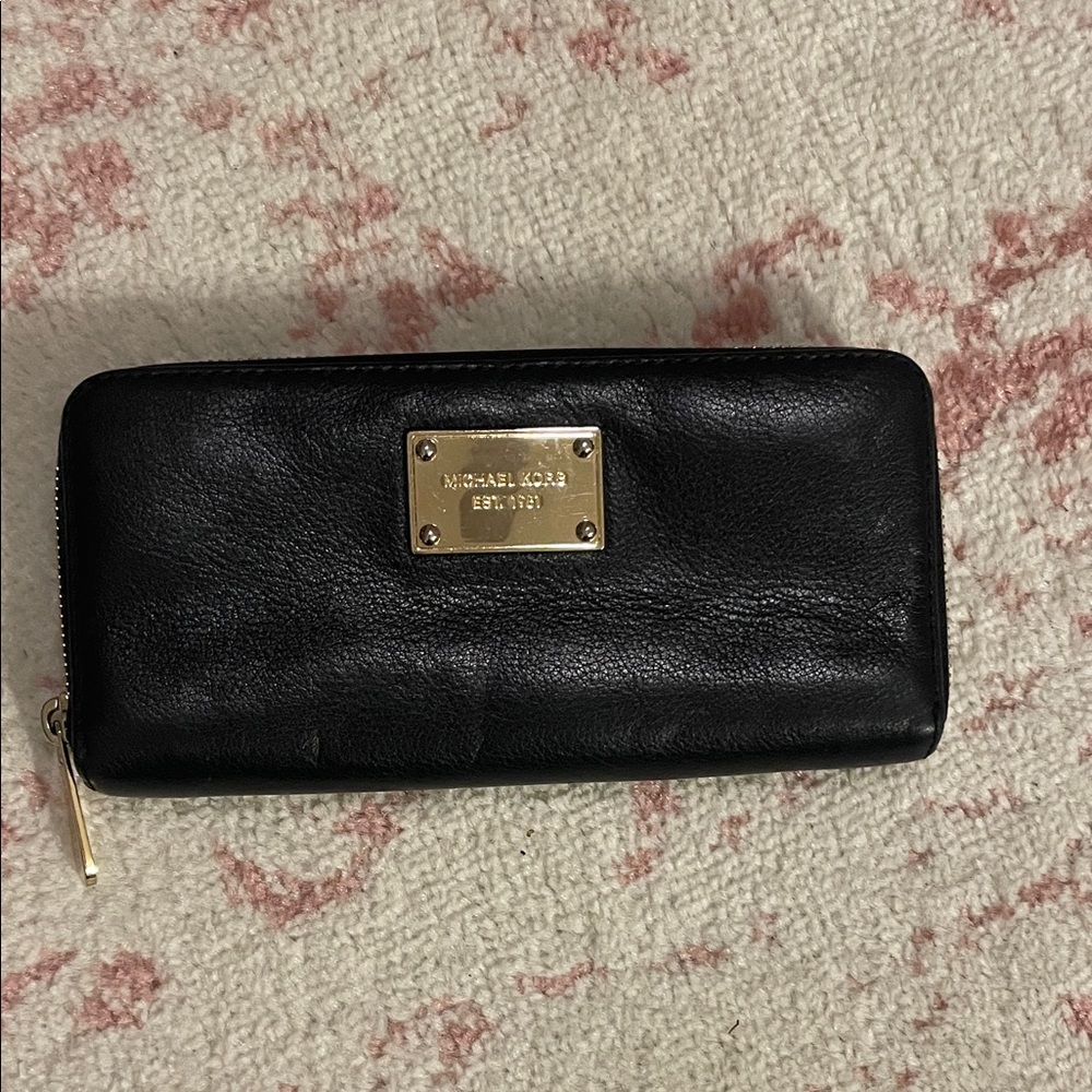 Michael Kors Black Leather Wallet with Gold Accents